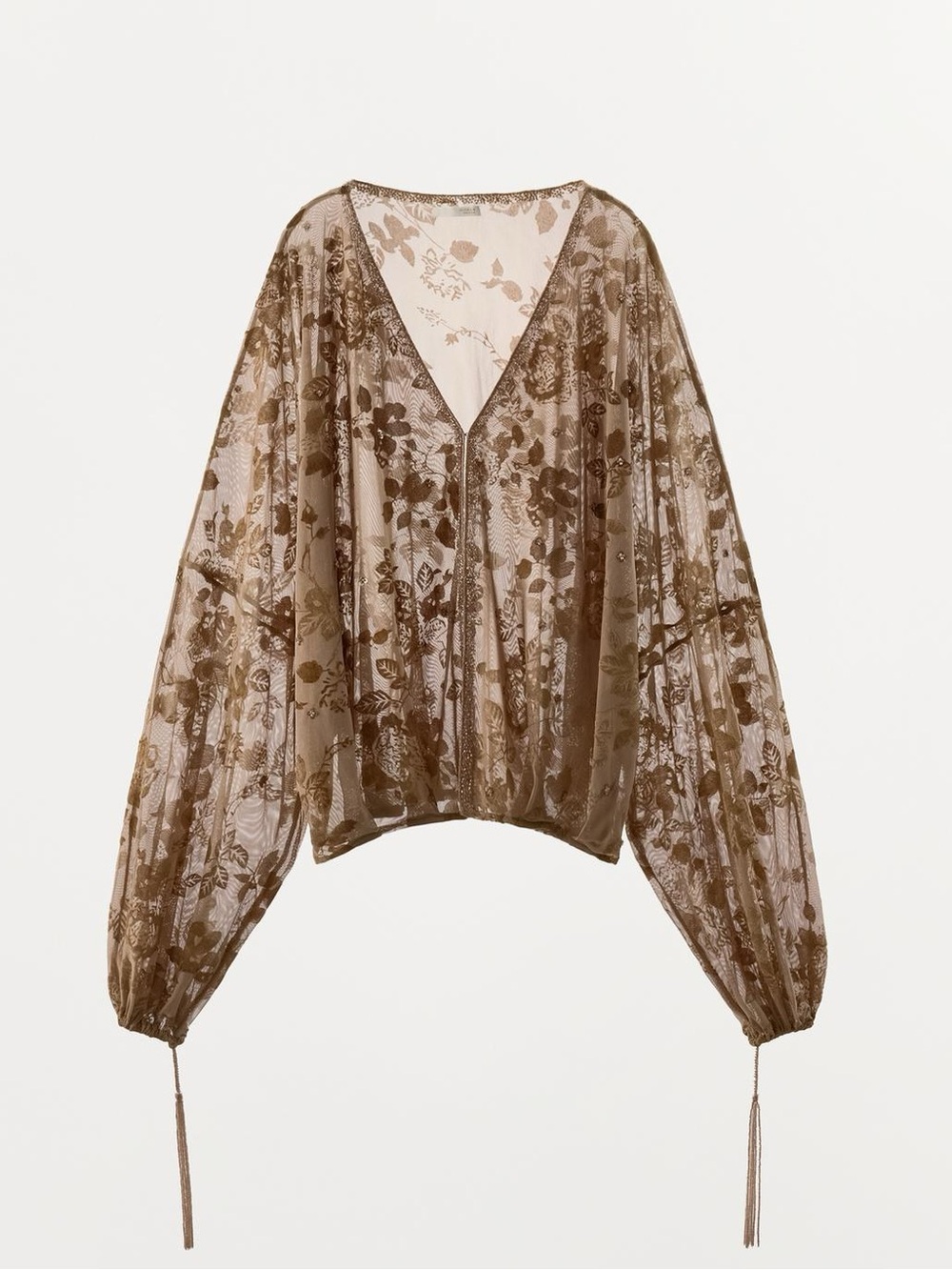 ZARA FLOCKED EMBROIDERED BLOUSE - Picture 9 of 10